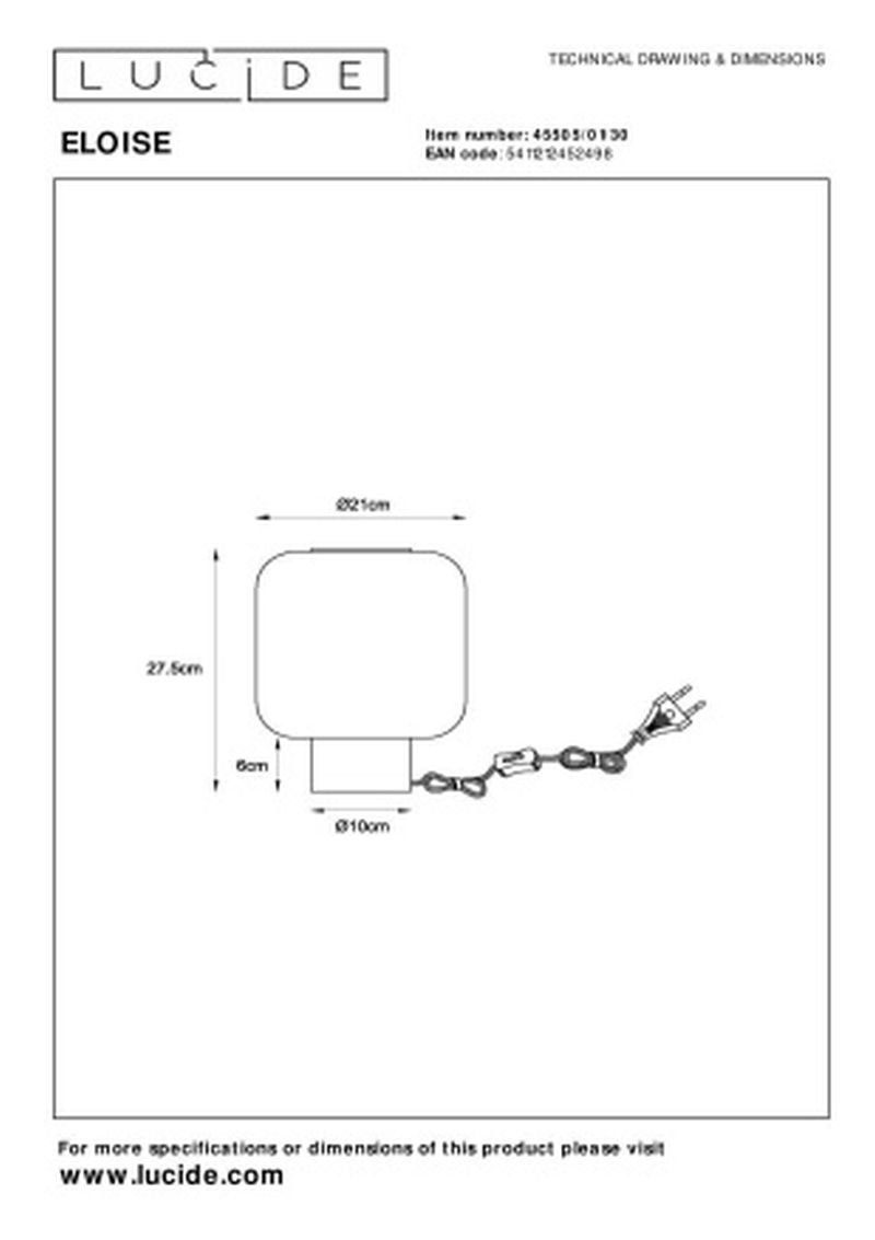 Lucide ELOISE - Stolná lampa - Ø 21 cm - 1xE27 - Čierna